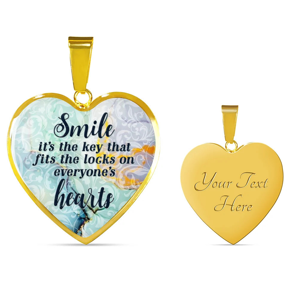 Smile Personalized Engraved Gold Heart Necklace Custom Name Date Gift for Her